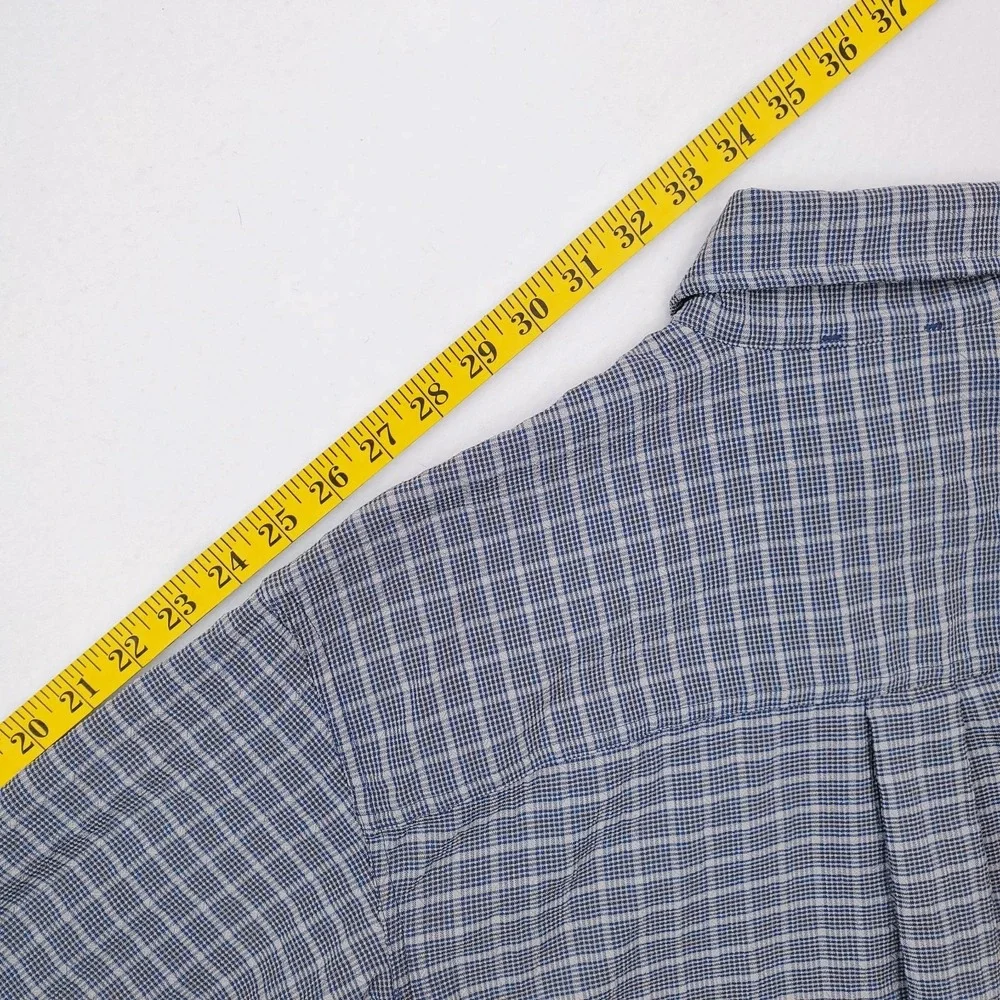 North Face Shirt Mens Medium Gray Blue Plaid Button Down Stretch Outdoor Pocket